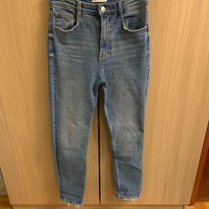 ZARA High Waisted Skinny Ankle Blue Ripped Jeans